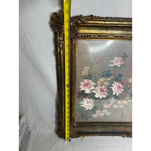 Vintage 1973 Plastic Dart Framed Floral and Butterflies Picture Under Glass - Picture 7 of 9